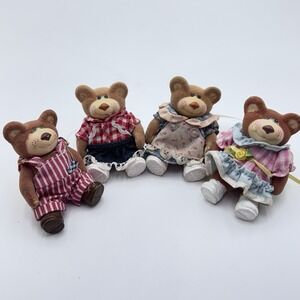 VTG 1980s Lot of 4 FURSKINS Small 3.5" Poseable Toy Flocked Bear Collection RARE